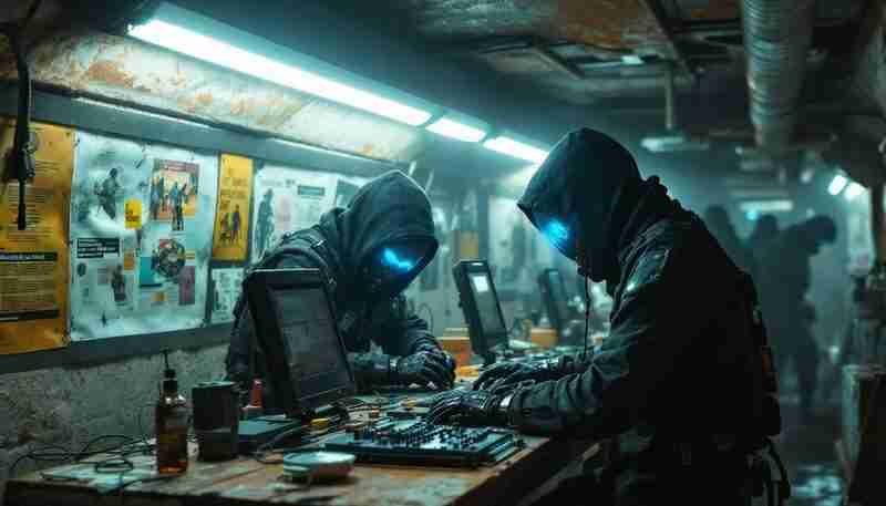 Hooded operators working at terminals in a hidden room