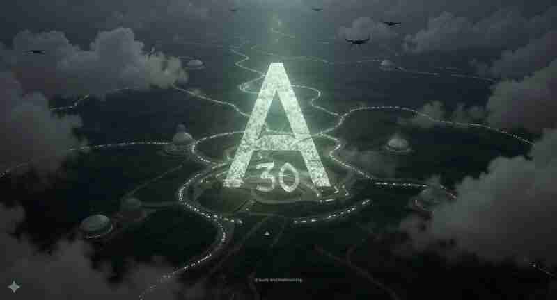 An aerial view of the A30 design carved into the landscape